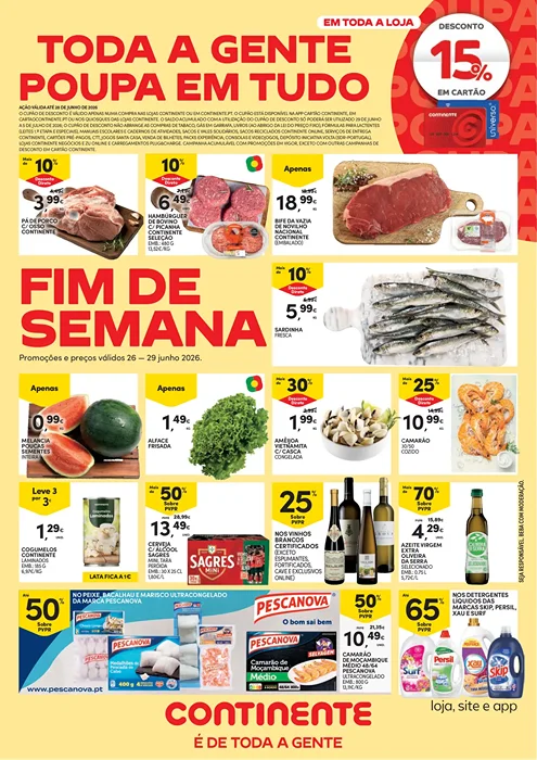 Antevisão Folheto Continente Fim de Semana Promoções de 26 a 29 junho