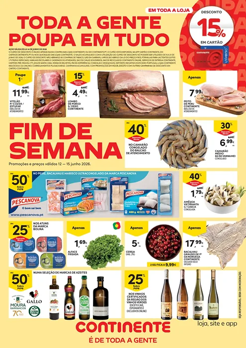 Antevisão Folheto Continente Fim de Semana Promoções de 12 a 15 junho