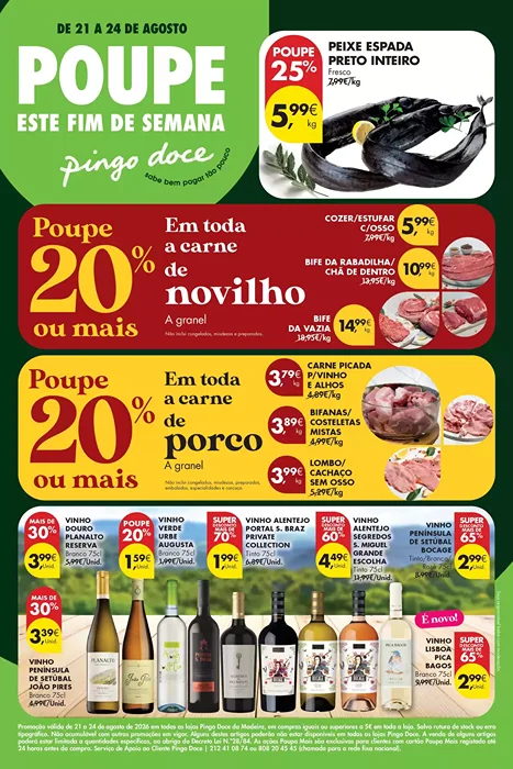Folheto Pingo Doce Madeira Fim de Semana Promoções de 21 a 24 agosto
