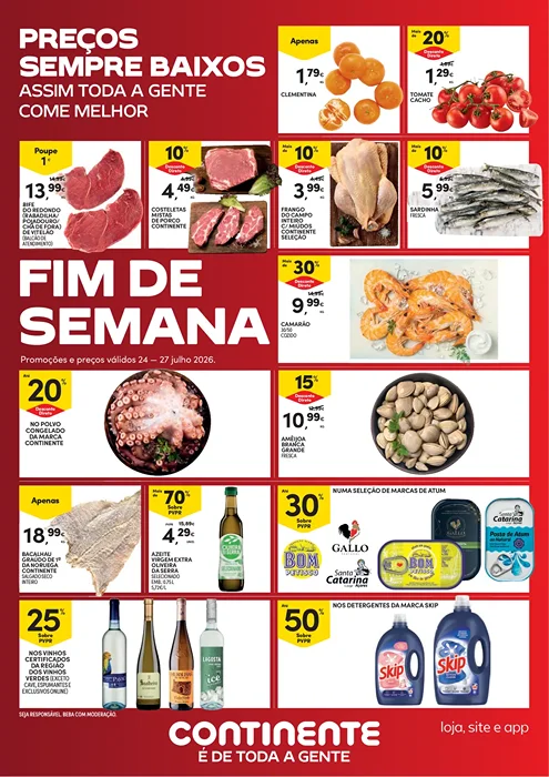 Antevisão Folheto Continente Fim de Semana Promoções de 24 a 27 julho
