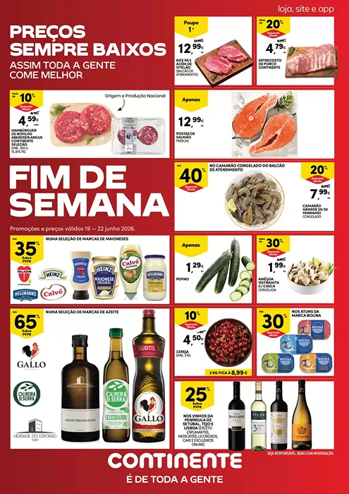 Antevisão Folheto Continente Fim de Semana Promoções de 19 a 22 junho
