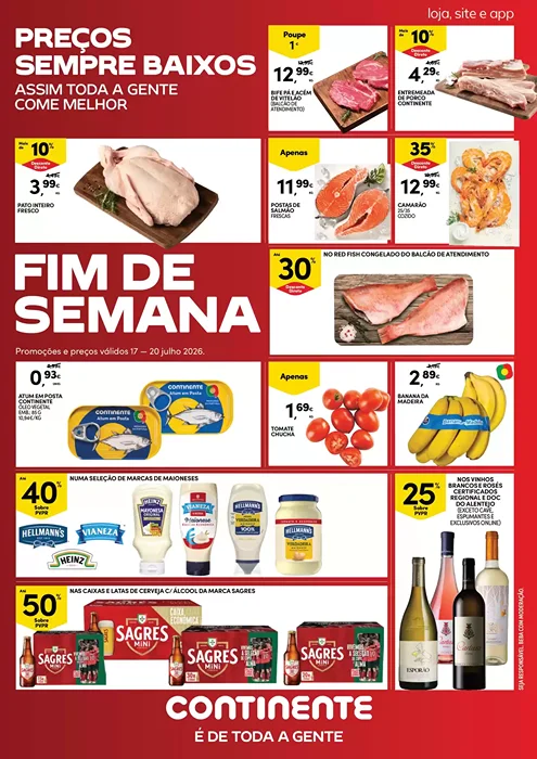 Antevisão Folheto Continente Fim de Semana Promoções de 17 a 20 julho